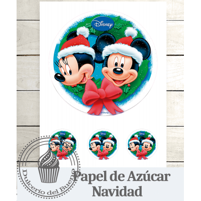 Papel Azúcar -Oblea Sin Gluten- Navidad Mickie &Minnie- Mouse Noel