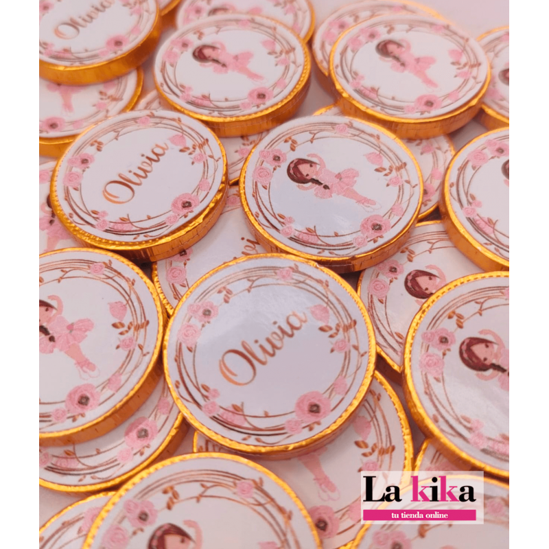 Monedas- Chocolate Personalizadas para Boda Dorado Floral- La Kika