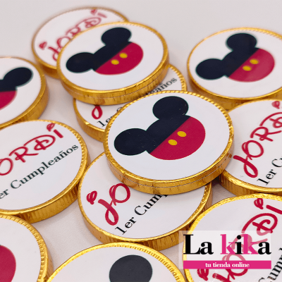 Monedas Chocolate Personalizadas Para Cumpleaños Mickey Mouse -La Kika