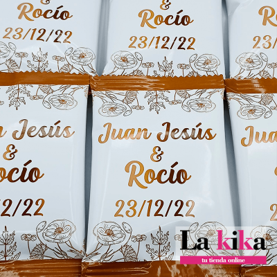 Monedas- Chocolate Personalizadas para Boda Dorado Floral- La Kika