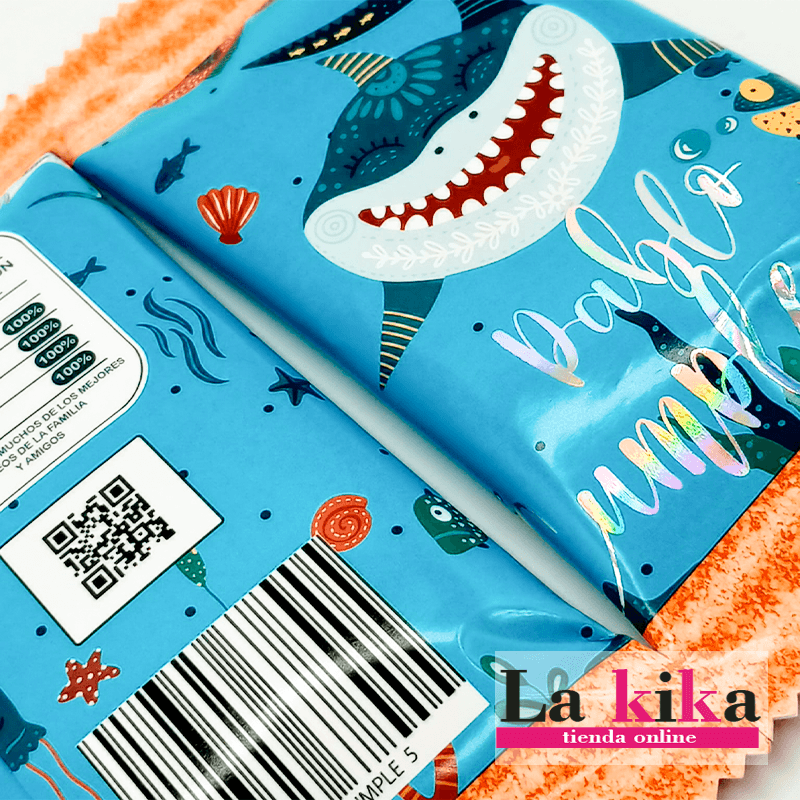 Gusanitos Personalizados Tiburones Con Foil-para Cumpleaños- La Kika