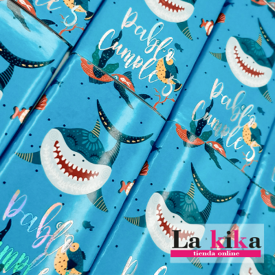 Chocolatinas Nestlé Cumpleaños Personalizadas Tiburones decoración con foil-La Kika