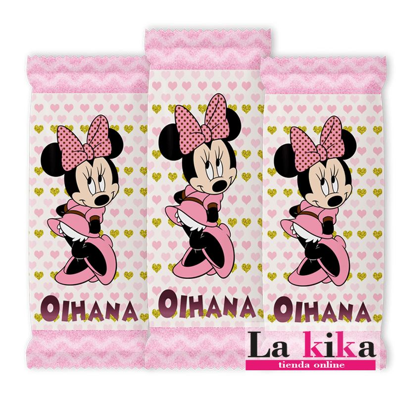 Mini Kit Kat Personalizado Minnie Mouse Rosa y Dorado