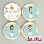 Monedas de Chocolate Personalizadas Comunión Niña Rosa