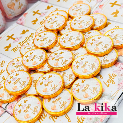 Monedas de Chocolate Personalizadas Para Bautizo baratos- la kika Lugo
