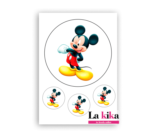 Papel de Azúcar Mickey Mouse para Tarta - 18 cm con Círculos de 6 cm para Galletas