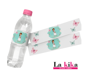 Pegatinas Personalizadas Para Botellas de Agua - Comunión Niña Rosa | Lakika.es