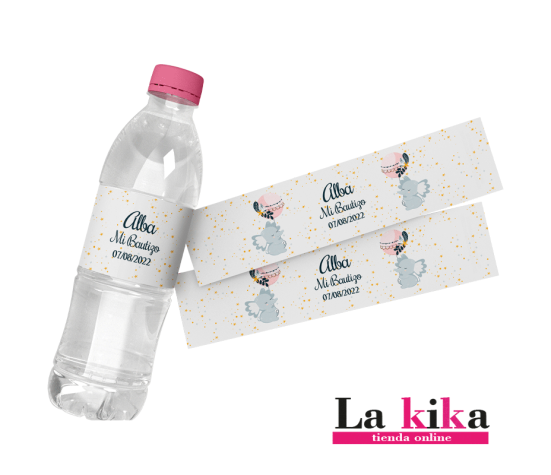 Etiquetas Botellas de Agua Personalizadas Bautizo - Modelo Alba -Lakika.es
