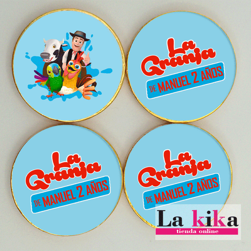 Monedas De Chocolate Personalizadas Para Cumpleaños La Granja De Zenón Azul