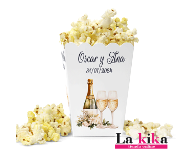 Caja Para Palomitas Personalizada | Diseño Copas y Botella de Champán | Lakika.es