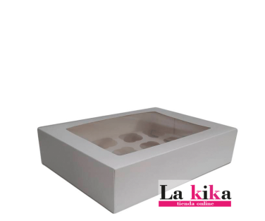 Caja para 12 Cupcakes Blanca | Azucren | Con Visor y Soporte | Lakika.es