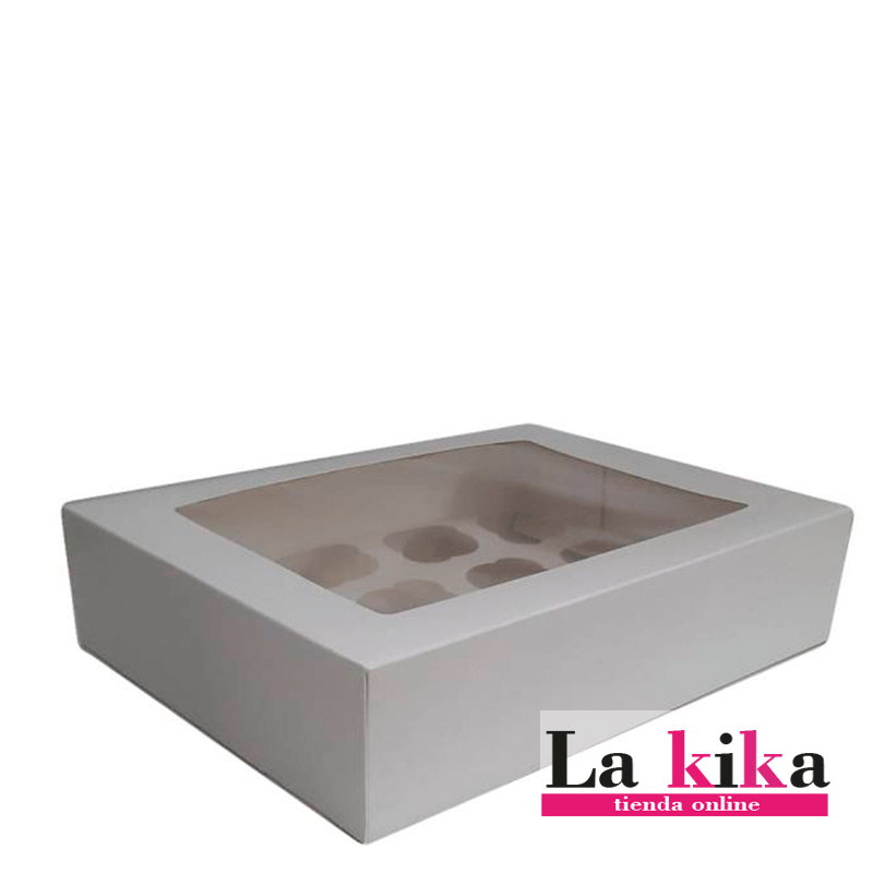 Caja para 12 Cupcakes Blanca con Visor - Azucren | Alta Calidad