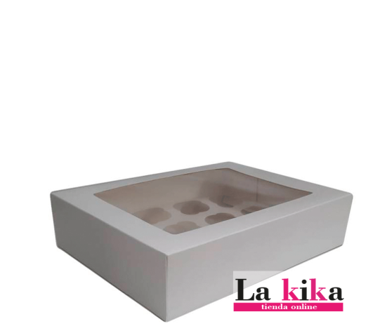 Caja para 12 Cupcakes Blanca | Azucren | Con Visor y Soporte | Lakika.es