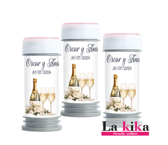 Pomperos Personalizados para Boda | Diseño de Copas y Botella de Champán - LaKika.es