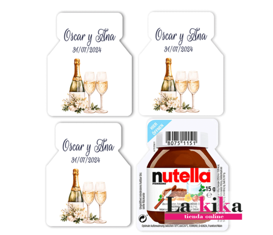 Mini Nutella Personalizada Diseño de Copas y Botella de Champán 15g Monodosis - LaKika.es