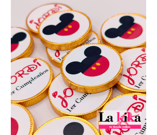 Monedas de Chocolate Personalizadas Para Cumpleaños | Diseño Mickey Mouse | Dulces Regalos