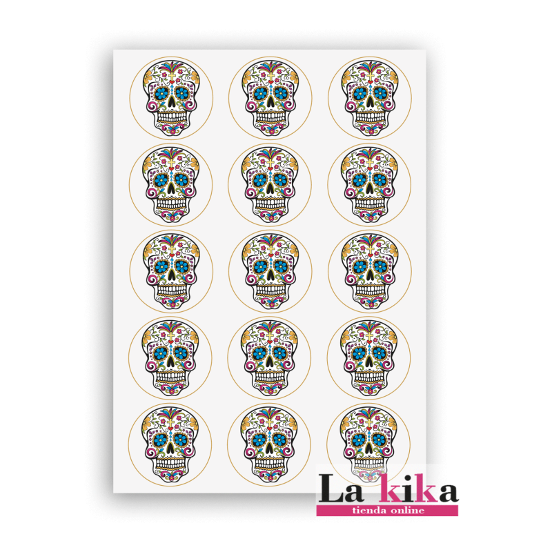 Papel Azúcar Calavera Catrina para Galletas - 15 Circunferencias 5 cm