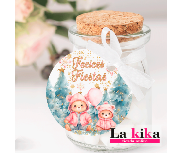 Etiquetas Redondas Personalizadas - Diseño Feliz Navidad Ositos Baby