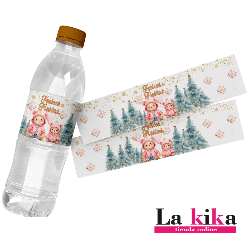 Pegatinas Personalizadas para Botellas de Agua - Navidad Ositos Baby