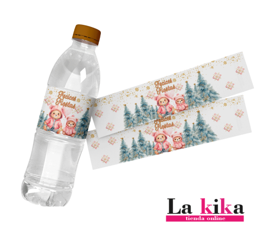 Pegatinas Personalizadas para Botellas - Diseño Navidad Ositos Baby