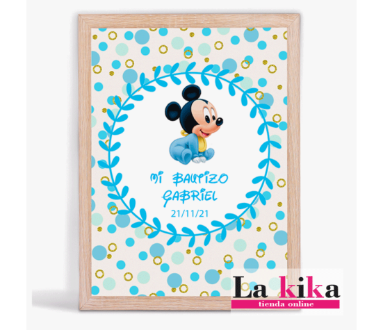 Lámina Bautizo Personalizada Mickey Mouse - Decoración A4