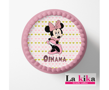 Papel de Azúcar Minnie Mouse Rosa y Dorado - Sin Gluten-La Kika