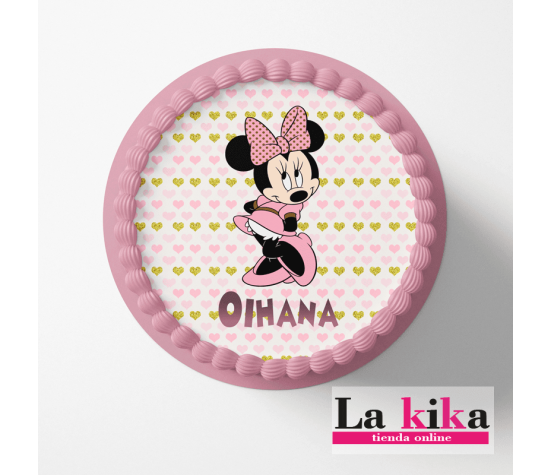 Papel de Azúcar Minnie Mouse Rosa y Dorado - Sin Gluten-La Kika