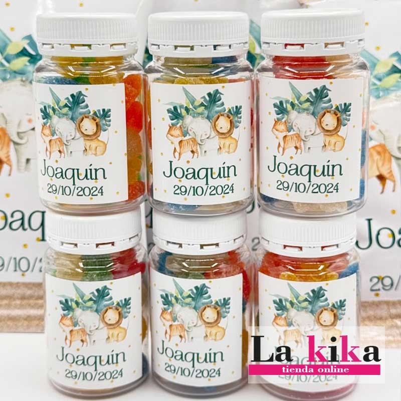 Bote de Chuches Personalizado Animales Safari – Un Detalle Dulce para tus Invitados Bote de Chuches Personalizado Animales Safari – Un Detalle Dulce para tus Invitados