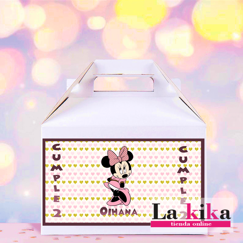 Caja para Chuches Personalizada Minnie Mouse Rosa y Dorado – Detalle Original para Invitados Caja para Chuches Personalizada Minnie Mouse Rosa y Dorado – Detalle Original para Invitados