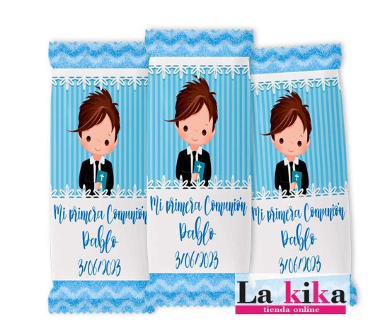 🍫 Mini Kit Kat Personalizado Azul para Comunión | 20g | La Kika