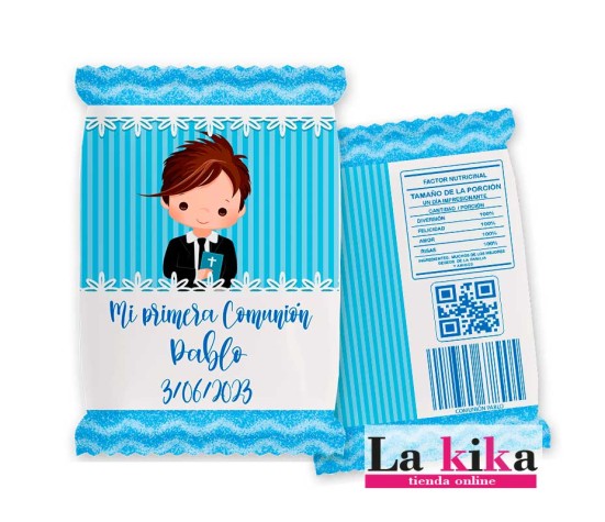 🐛 Gusanitos Personalizados Azul Comunión | Detalle Infantil | La Kika