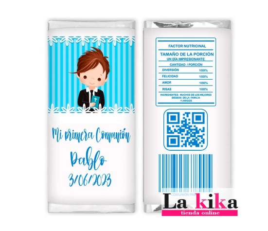 CChocolatinas Nestlé Comunión Modelo Azul | Detalles Dulces Personalizados | La Kika