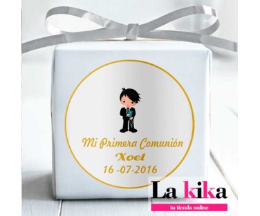 Pegatina Comunión Niño Personalizada | Modelo Xoel | Pack 15