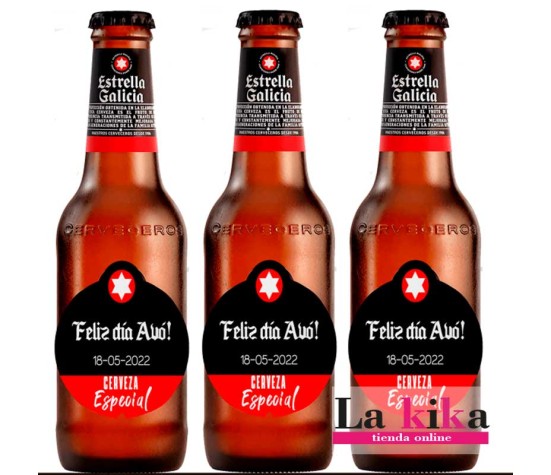 8 Pegatinas Personalizadas para Cerveza Estrella Galicia – Feliz Día Abuelo