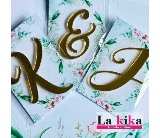 Iniciales Metacrilato Espejo Dorado 5 cm para Eventos | Lakika
