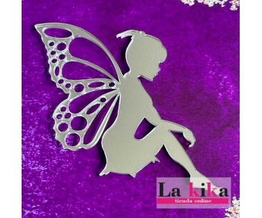 Hada Sentada Metacrilato Espejo Plata 9x9 cm | Lakika Decoración