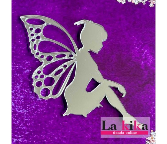 Hada Sentada Metacrilato Espejo Plata 9x9 cm | Lakika Decoración