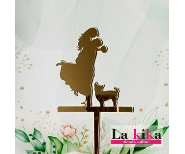 Caketopper Novios con Perrito Acrílico Oro Espejo 15 cm | Lakika