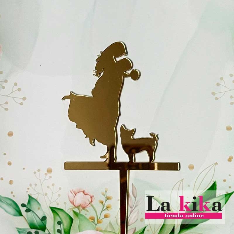 💍 Caketopper Novios con Perrito – Acrílico Oro Espejo 15 cm 💍 Caketopper Novios con Perrito – Acrílico Oro Espejo 15 cm