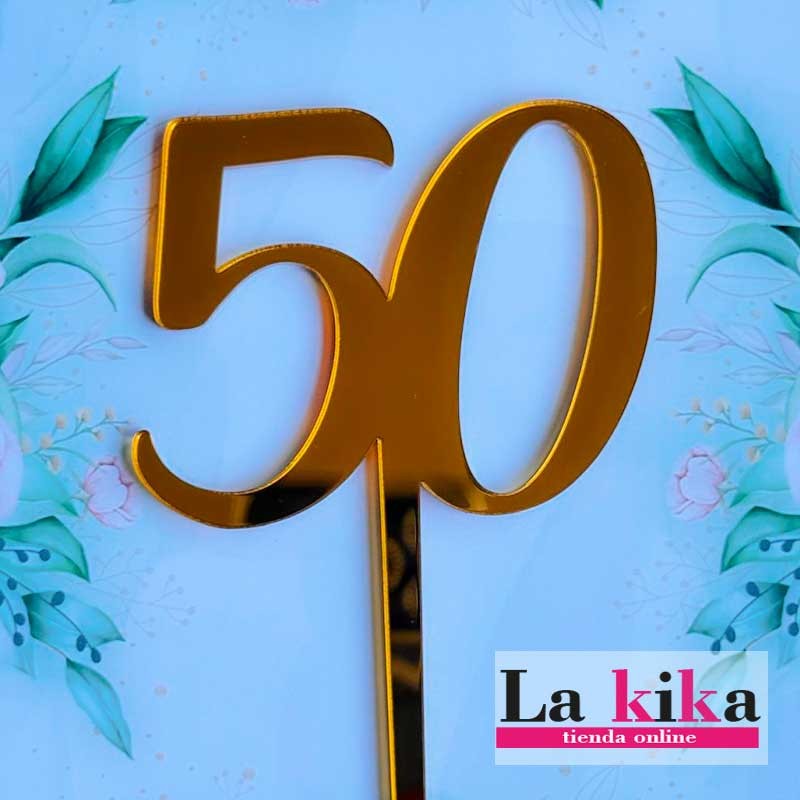 🎉 Cake Topper 50 Años de Amor – Bodas de Oro en Acrílico Espejo 🎂