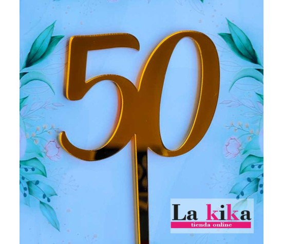 Cake Topper 50 Años de Boda – Bodas de Oro en Acrílico Dorado | Lakika.es
