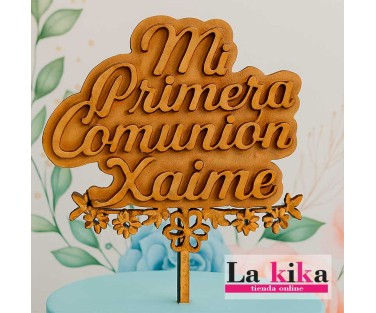 Cake Topper Comunión MDF 12x19 cm | Personalizado con Nombre | Lakika