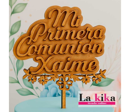 Cake Topper Comunión MDF 12x19 cm | Personalizado con Nombre | Lakika