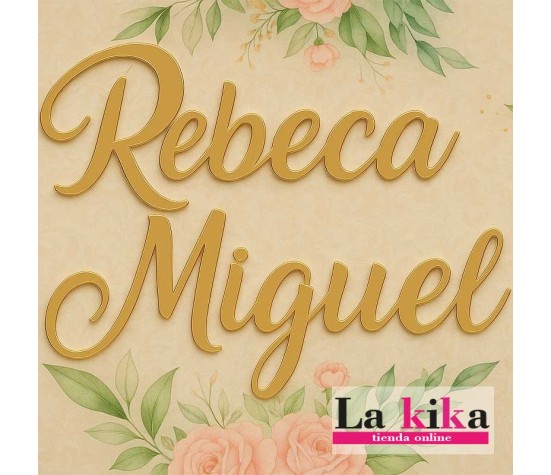 Nombre en metacrilato espejo oro personalizado 15x7 cm