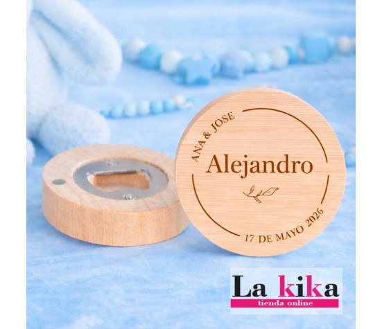 🍼🎀 Abridor Imán de Madera Personalizado para Bautizo – Recuerdo Especial 🎀🍼