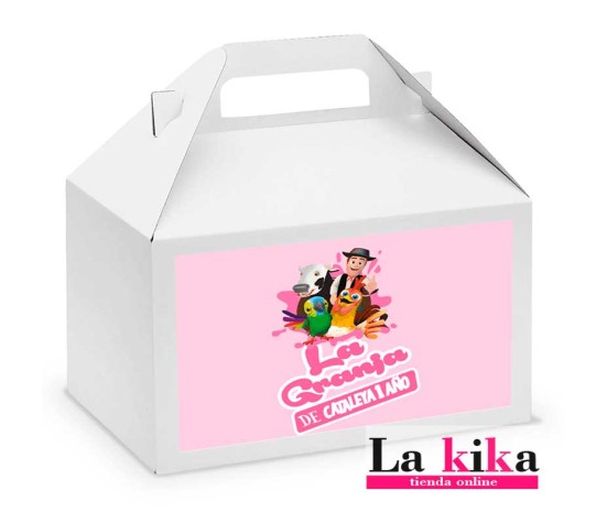 🍬 Caja de Chuches Granja de Zenón Rosa para Cumpleaños Infantil