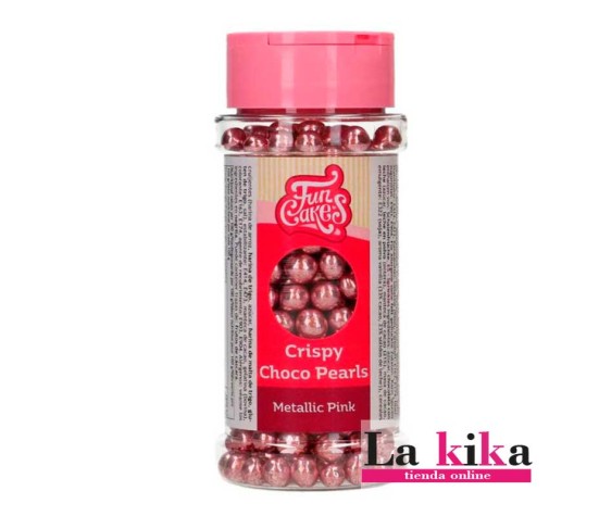 Perlas de chocolate rosa metalizado Funcakes 60g | Decoración repostería