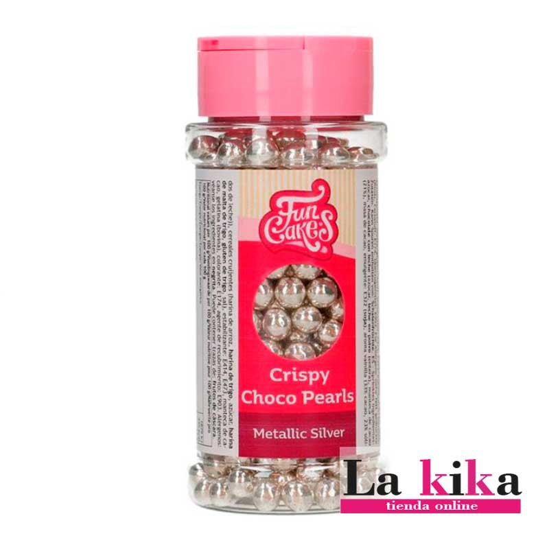 ✨ Perlas de chocolate crujiente plata metalizado Funcakes 60 g 💎