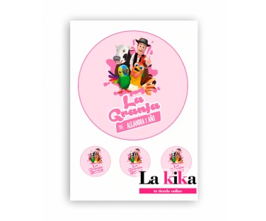 Papel de Azúcar Granja de Zenón Rosa 🐄 Para Tartas 18 cm + Cupcakes