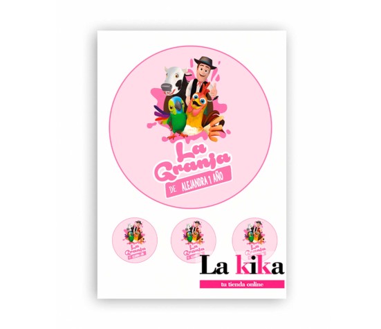 Papel de Azúcar Granja de Zenón Rosa 🐄 Para Tartas 18 cm + Cupcakes